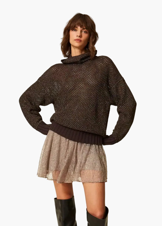 TWINSET MAGLIA DOLCEVITA A RETE CON LUREX