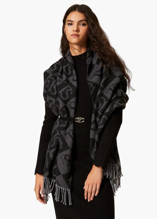 TWINSET STOLA JACQUARD A ROMBI CON LOGO