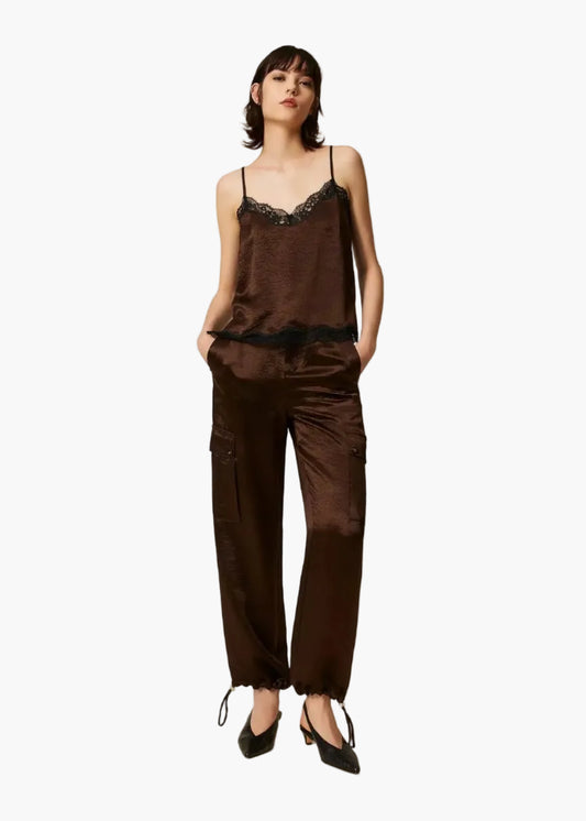 TWINSET PANTALONI CARGO IN RASO FROISSÉ