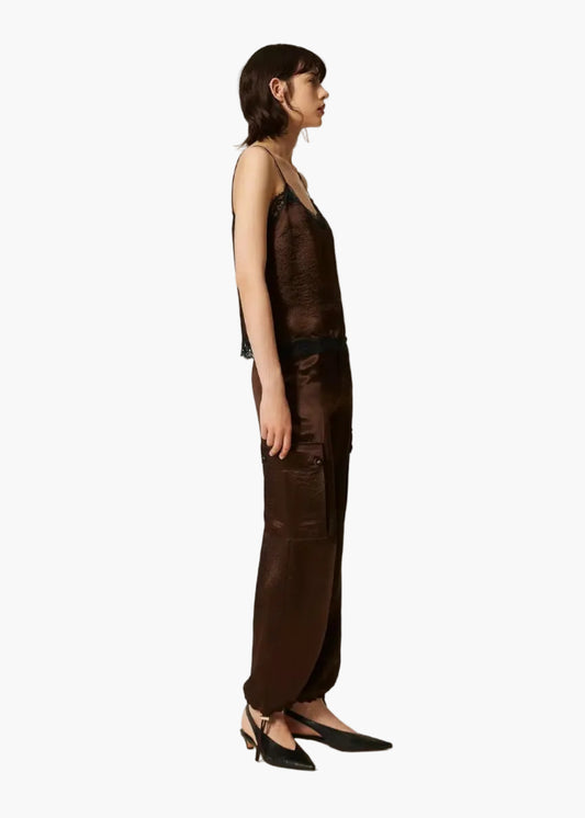 TWINSET PANTALONI CARGO IN RASO FROISSÉ