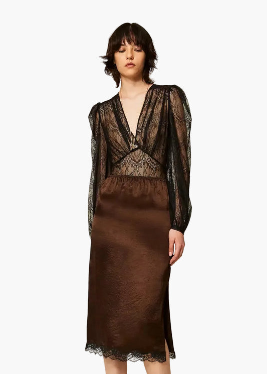 TWINSET GONNA LOUGUETTE IN RASO FROISSÉ E PIZZO