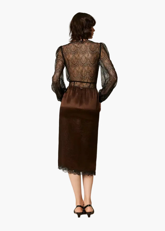 TWINSET GONNA LOUGUETTE IN RASO FROISSÉ E PIZZO