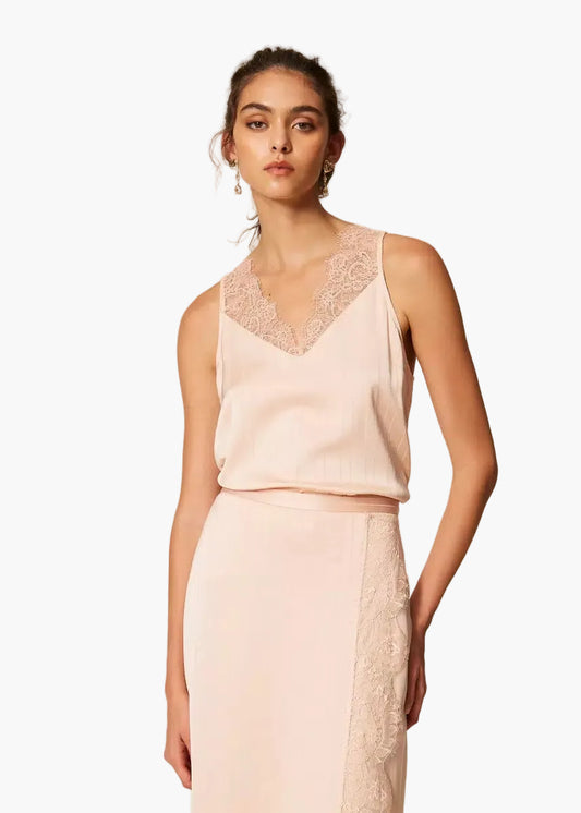 TWINSET TOP IN RASO E PIZZO