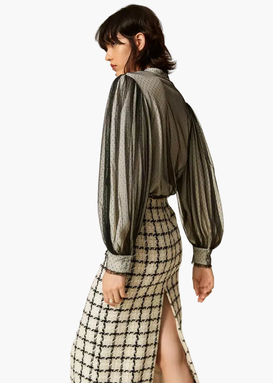 TWINSET CAMICIA IN CRÊPE DE CHINE E TULLE PLUMETIS
