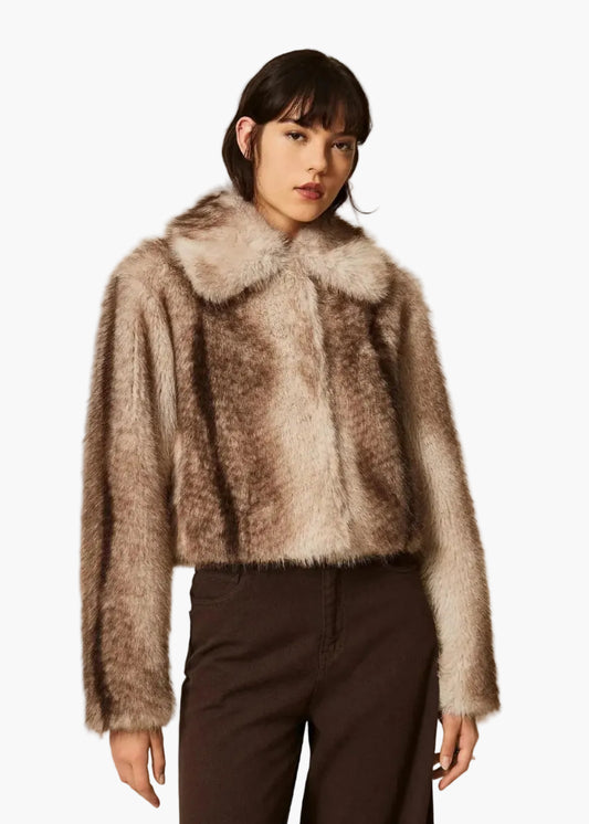 TWINSET GIACCA IN FAUX FUR A STAMPA SFUMATA