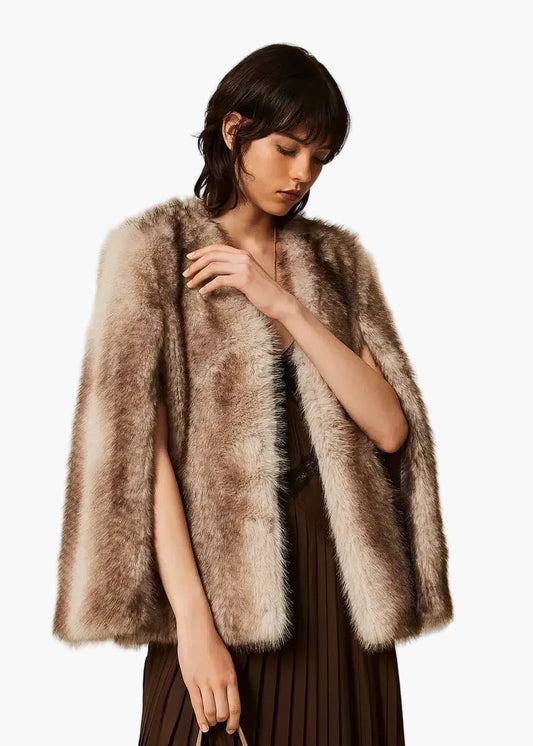 TWINSET GIACCA A CAPPA IN FAUX FUR