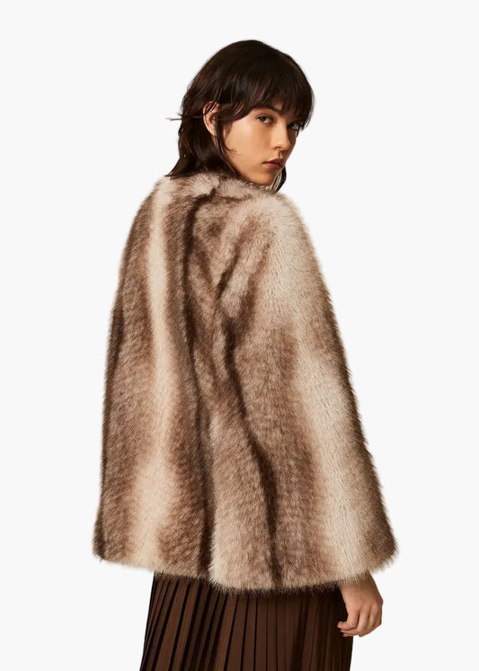TWINSET GIACCA A CAPPA IN FAUX FUR
