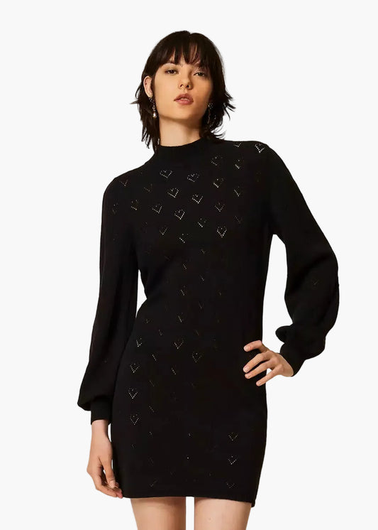 TWINSET ABITO CORTO IN MAGLIA CON DISEGNO A CUORI