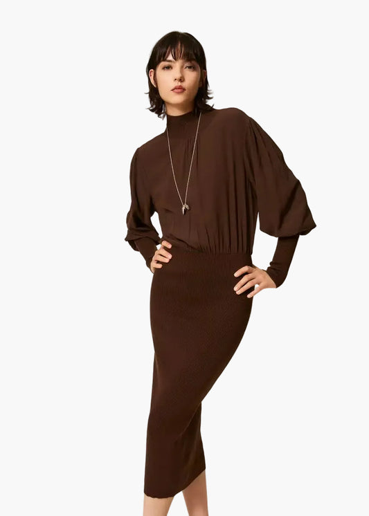 TWINSET ABITO LUNGO IN MAGLIA E CRÊPE DE CHINE