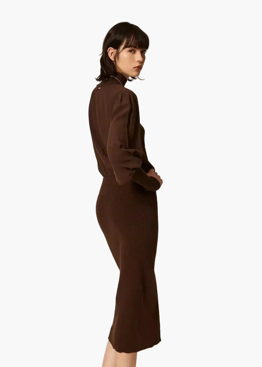 TWINSET ABITO LUNGO IN MAGLIA E CRÊPE DE CHINE