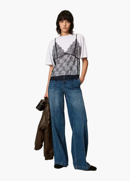 TWINSET JEANS WIDE LEG CON NERVATURE