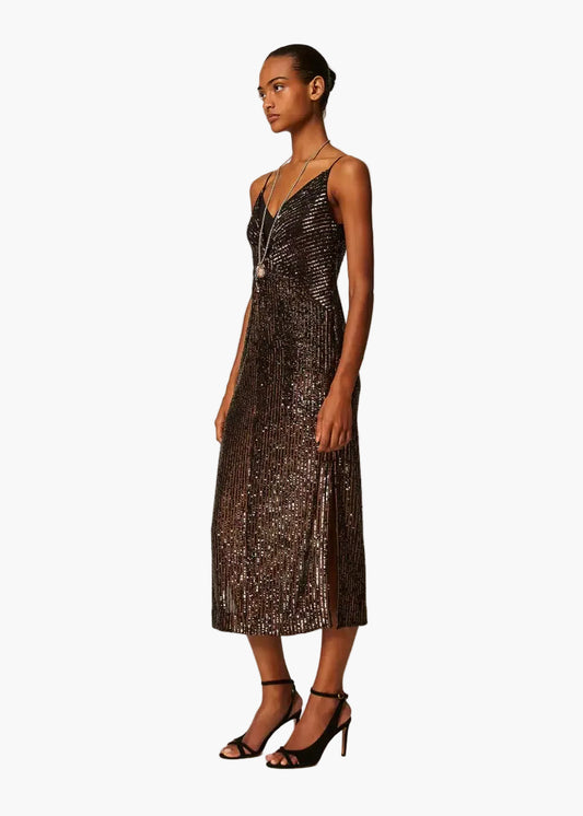 TWINSET ABITO LUNGO IN PAILLETTES