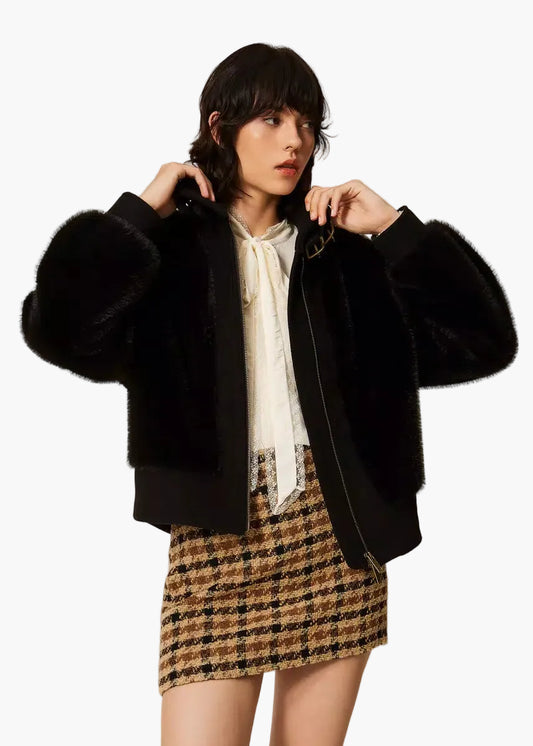 TWINSET BOMBER IN FAUX FUR E PANNO