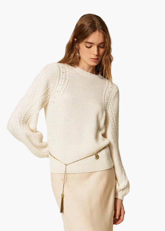TWINSET MAGLIA IN MISTO LANA CON TRECCE E STRASS