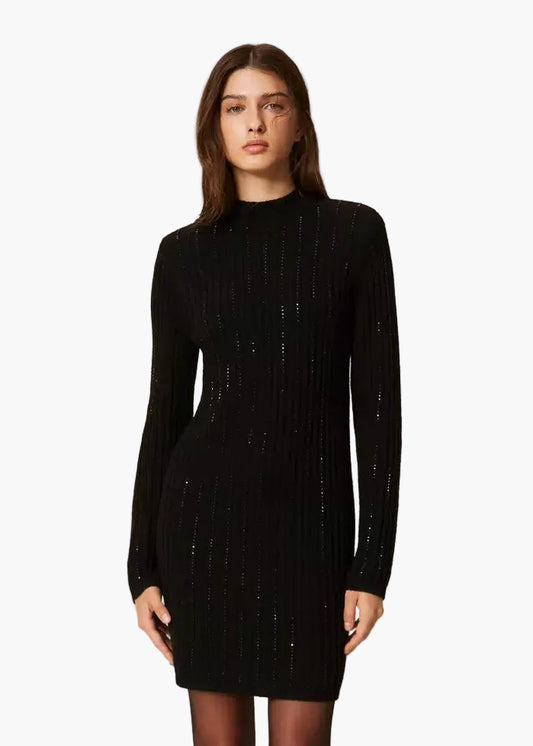 TWINSET ABITO CORTO IN MAGLIA DI MISTO LANA CON STRASS