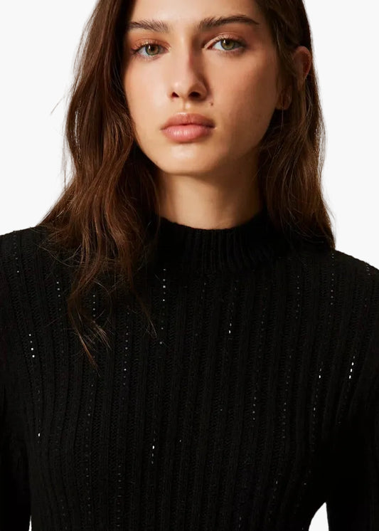 TWINSET ABITO CORTO IN MAGLIA DI MISTO LANA CON STRASS