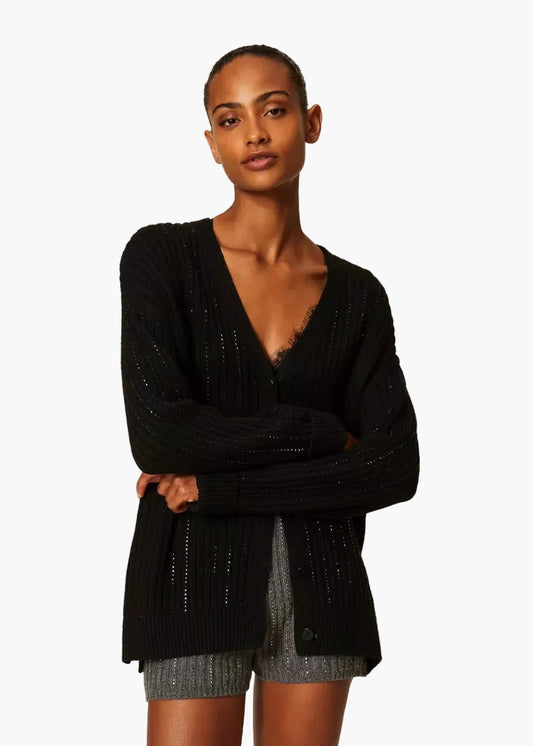 TWINSET CARDIGAN IN MISTO LANA CON STRASS