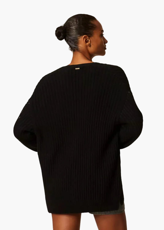 TWINSET CARDIGAN IN MISTO LANA CON STRASS