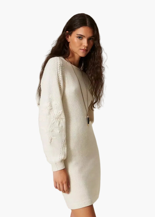 TWINSET ABITO CORTO IN MAGLIA CON RICAMO