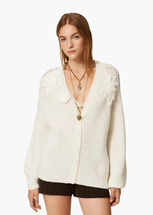 TWINSET CARDIGAN CON FIORI CROCHET