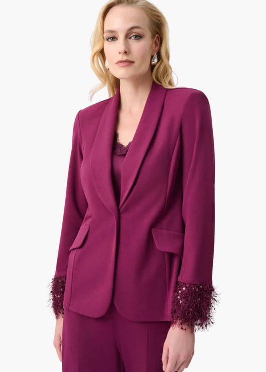 JOSEPH RIBKOFF BLAZER ADERENTE IN CRÊPE SCUBA CON FRANGE