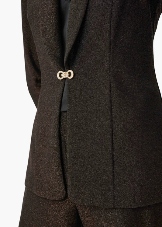 JOSEPH RIBKOFF BLAZER ADERENTE CON COLLO A SCIALLE IN MAGLIA SCINTILLANTE