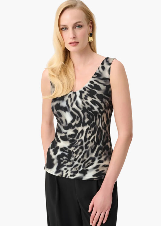 JOSEPH RIBKOPFF CANOTTA ADERENTE IN MAGLIA SETOSA CON STAMPA ANIMALIER