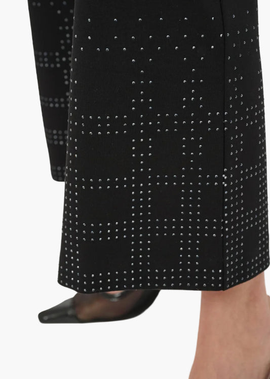 JOSEPH RIBKOFF PANTALONI A ZAMPA IN MAGLIA CON ELASTICO IN VITA E STRASS
