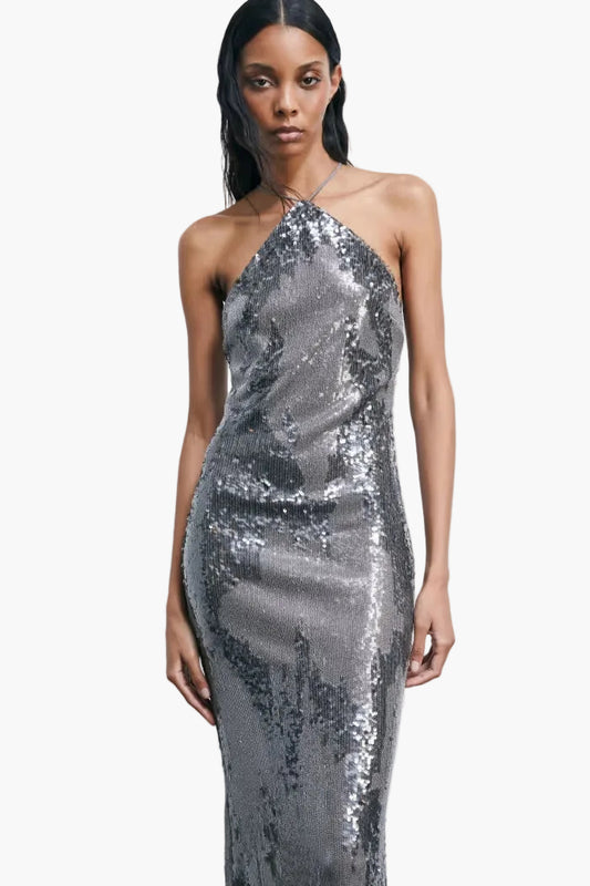 PATRIZIA PEPE ABITO LUNGO DA SERA ALL-OVER PAILLETTES