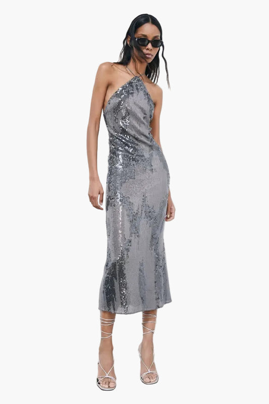 PATRIZIA PEPE ABITO LUNGO DA SERA ALL-OVER PAILLETTES