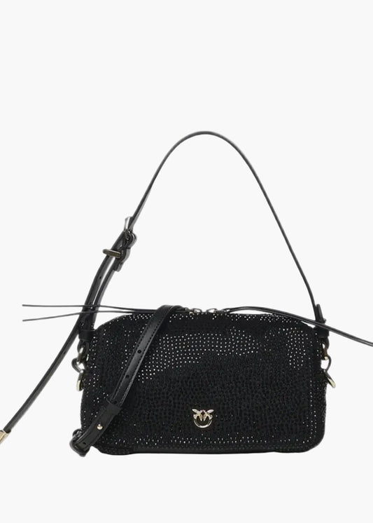 PINKO BORSA A SPALLA MINI LOVE BIRDS STRASS