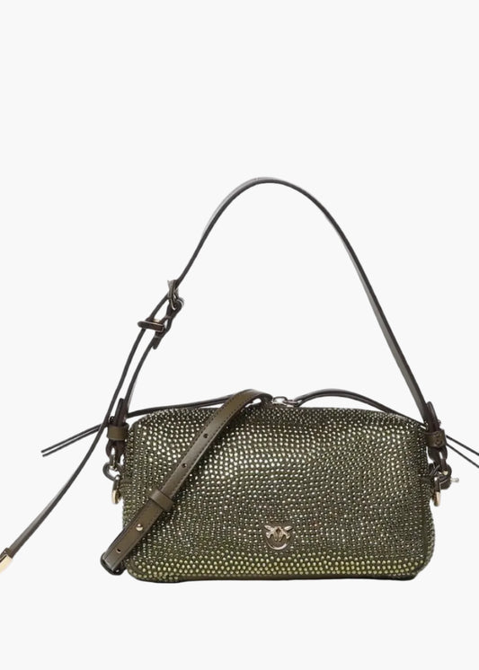 PINKO BORSA A SPALLA MINI LOVE BIRDS STRASS