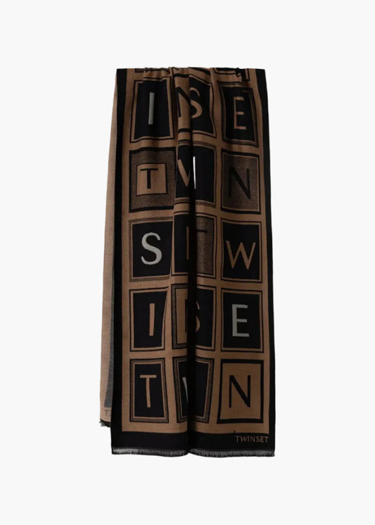 TWINSET SCIARPA CON FRANGE E STAMPA LOGO