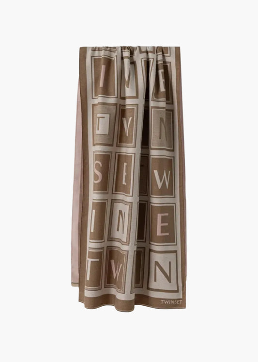 TWINSET SCIARPA CON FRANGE E STAMPA LOGO