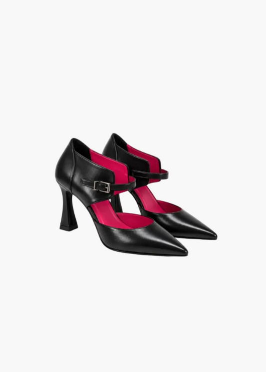 Genuine leather pumps with strap and hourglass heel | Andrea Pinto