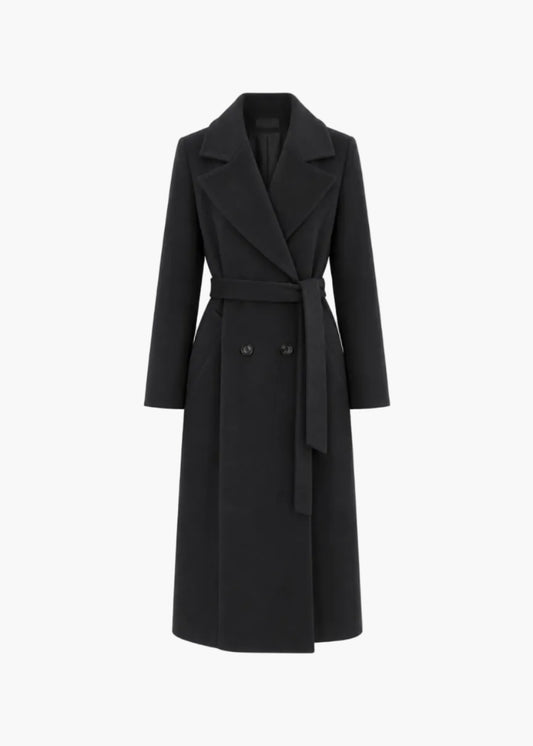 Long double-breasted coat with belt | White Wise