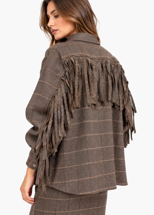 Camicia oversize a quadri con frange | Icona