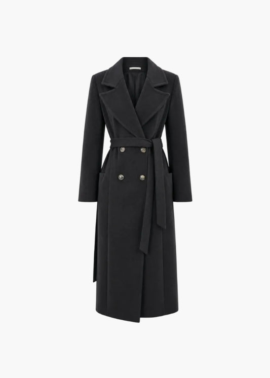 Long double-breasted coat with belt | White Wise