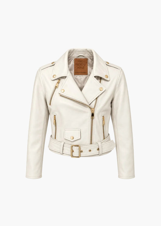 Short genuine leather jacket with belt | me.mento.mine