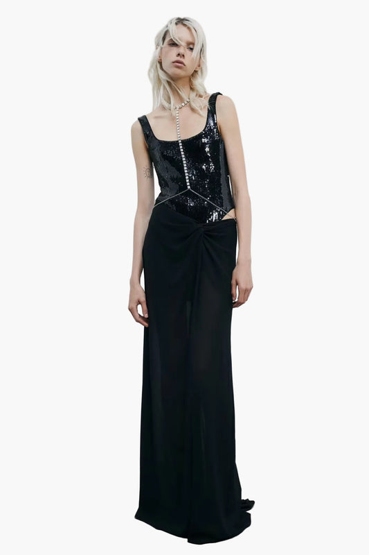 PATRIZIA PEPE ABITO LUNGO BUSTIER CON PAILLETTES