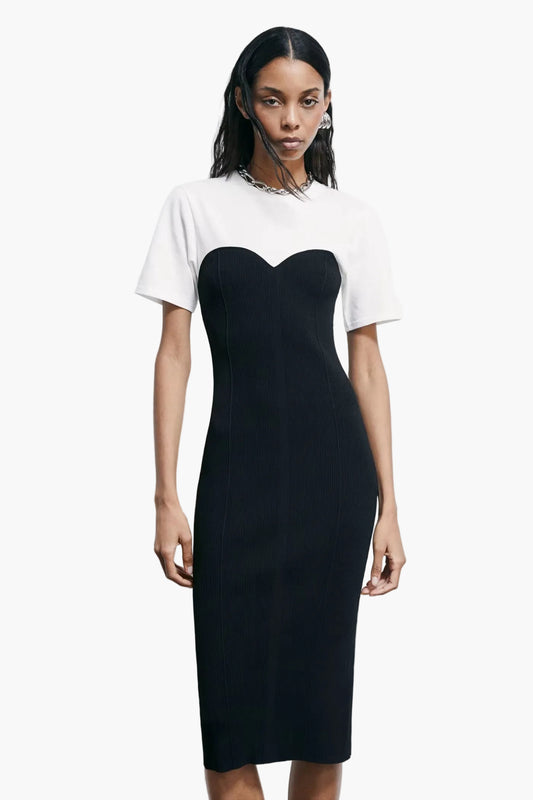 PATRIZIA PEPE ABITO MIDI ADERENTE IN COSTINA CON T-SHIRT