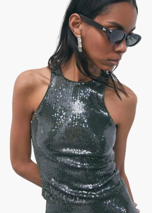 PATRIZIA PEPE TOP IN TULLE CON PAILLETTES