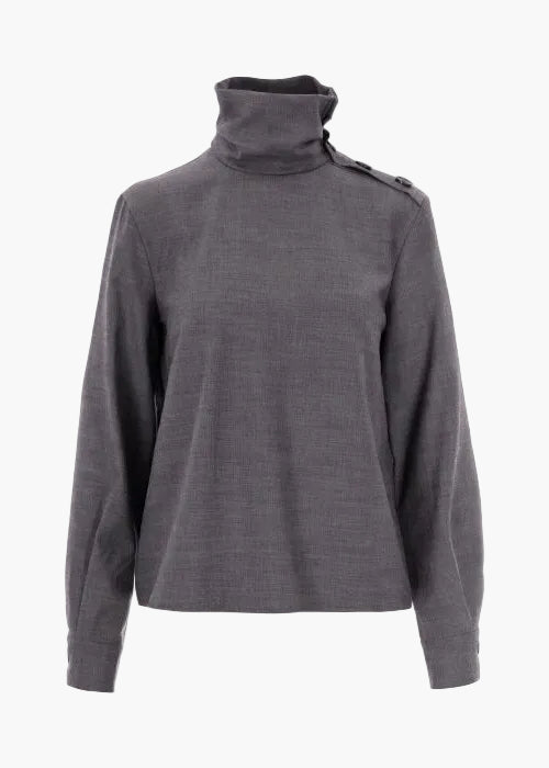 PATRIZIA PEPE BLUSA IN FLANELLA A COLLO ALTO CON BOTTONI