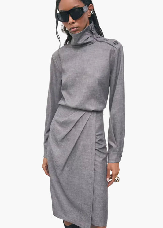 PATRIZIA PEPE BLUSA IN FLANELLA A COLLO ALTO CON BOTTONI