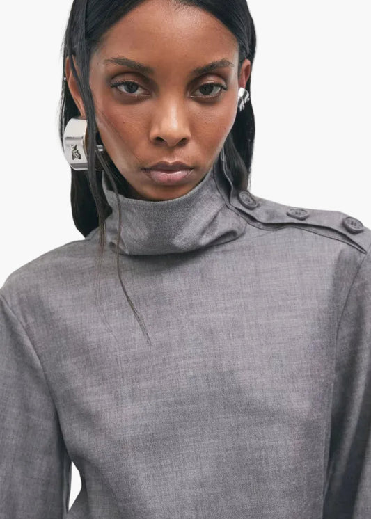 PATRIZIA PEPE BLUSA IN FLANELLA A COLLO ALTO CON BOTTONI
