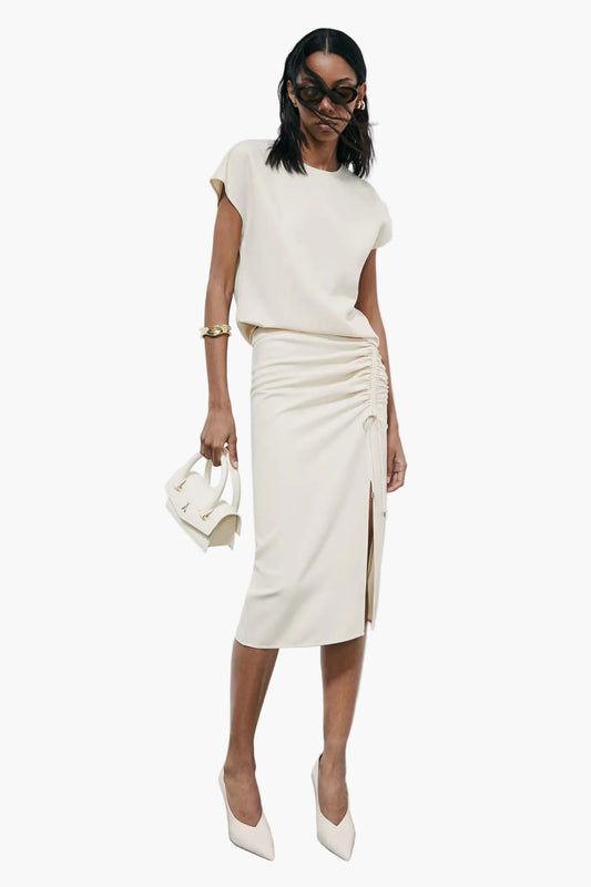PATRIZIA PEPE GONNA MIDI IN TWILL CON ARRICCIO