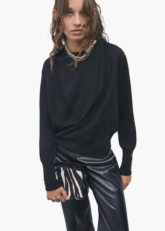 PATRIZIA PEPE MAGLIA IN LANA CON PROFONDO SCOLLO A V EFFETTO LAYERING