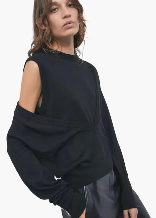 PATRIZIA PEPE MAGLIA IN LANA CON PROFONDO SCOLLO A V EFFETTO LAYERING