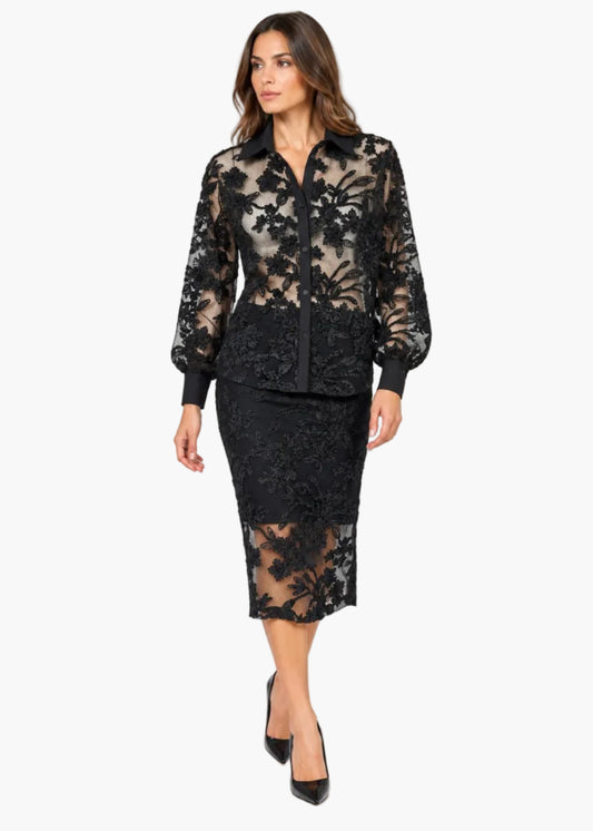 Gonna midi a tubino in pizzo floreale | Icona