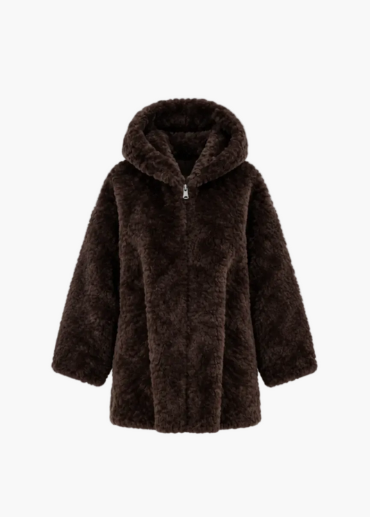 Long Reversible Faux Fur Coat with Hood | Tavus